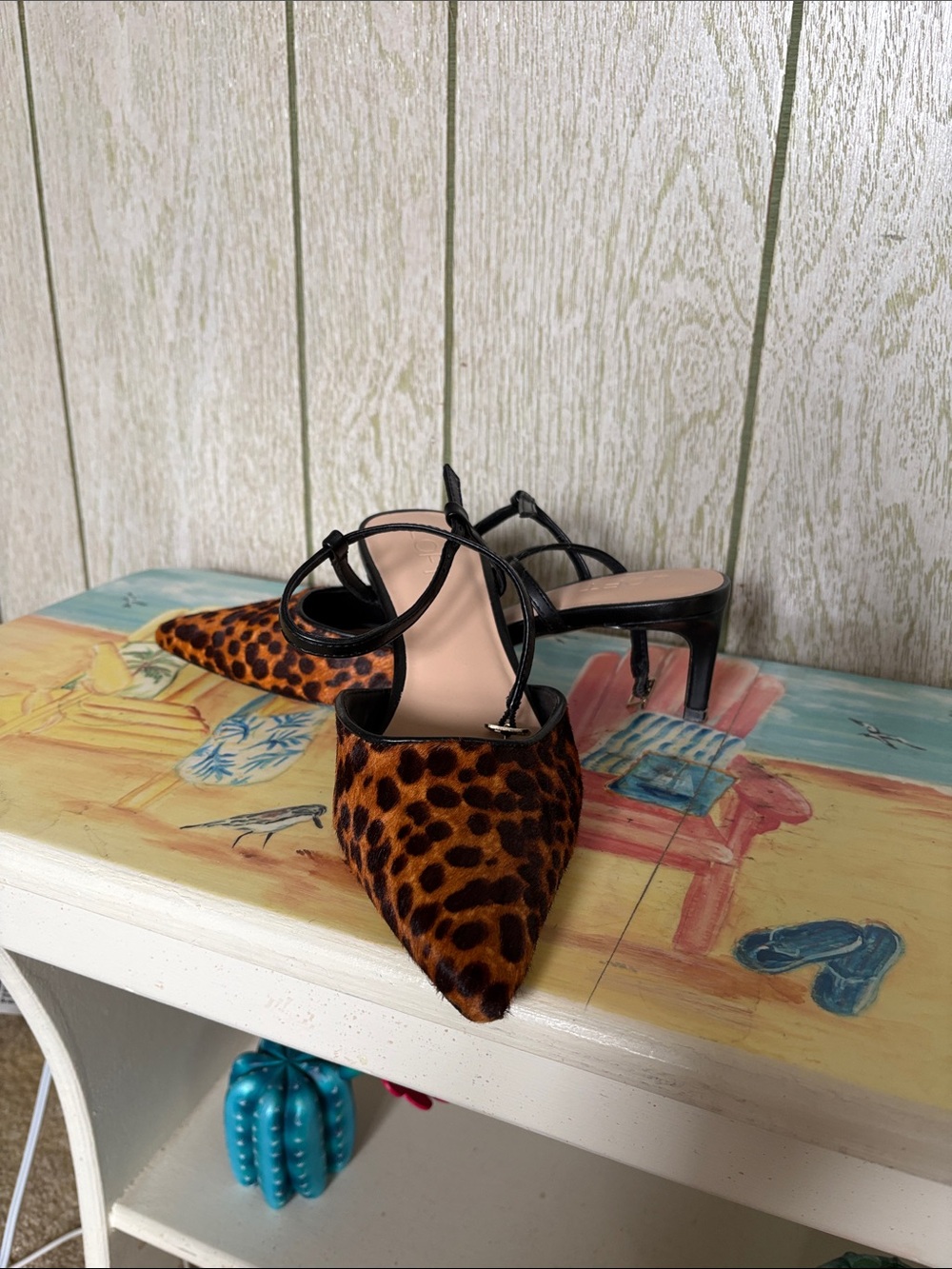 LOFT Leopard-Print Pointed Toe Ankle-Tie Heels